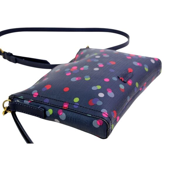 FOSSIL BLUE REAL COATED LEATHER POLKA DOT X-BODY SHOULDER BAG HANDBAG CLUTCH - Picture 8 of 16